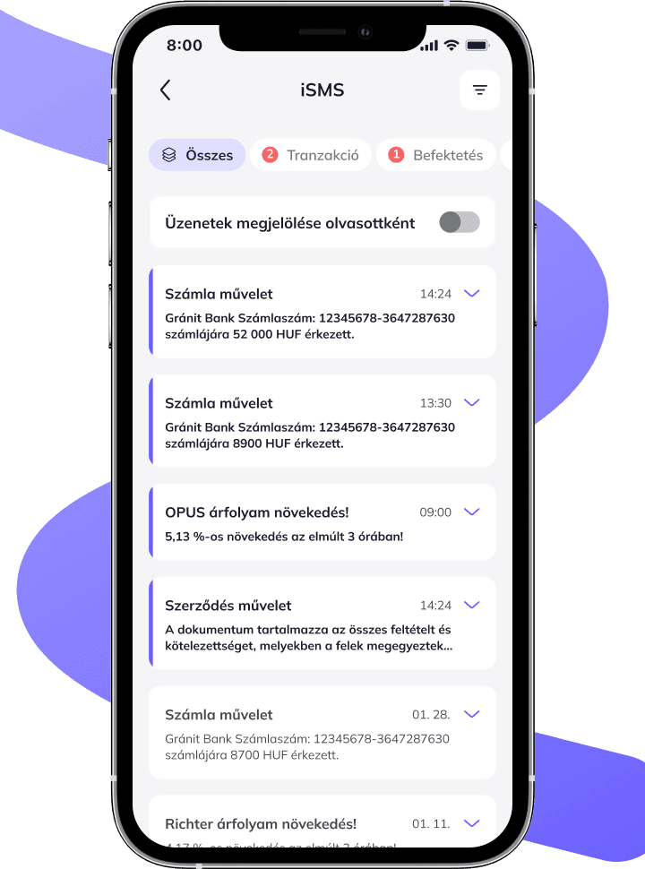 mobilon számlavezetési müveletek iSMS formájában.